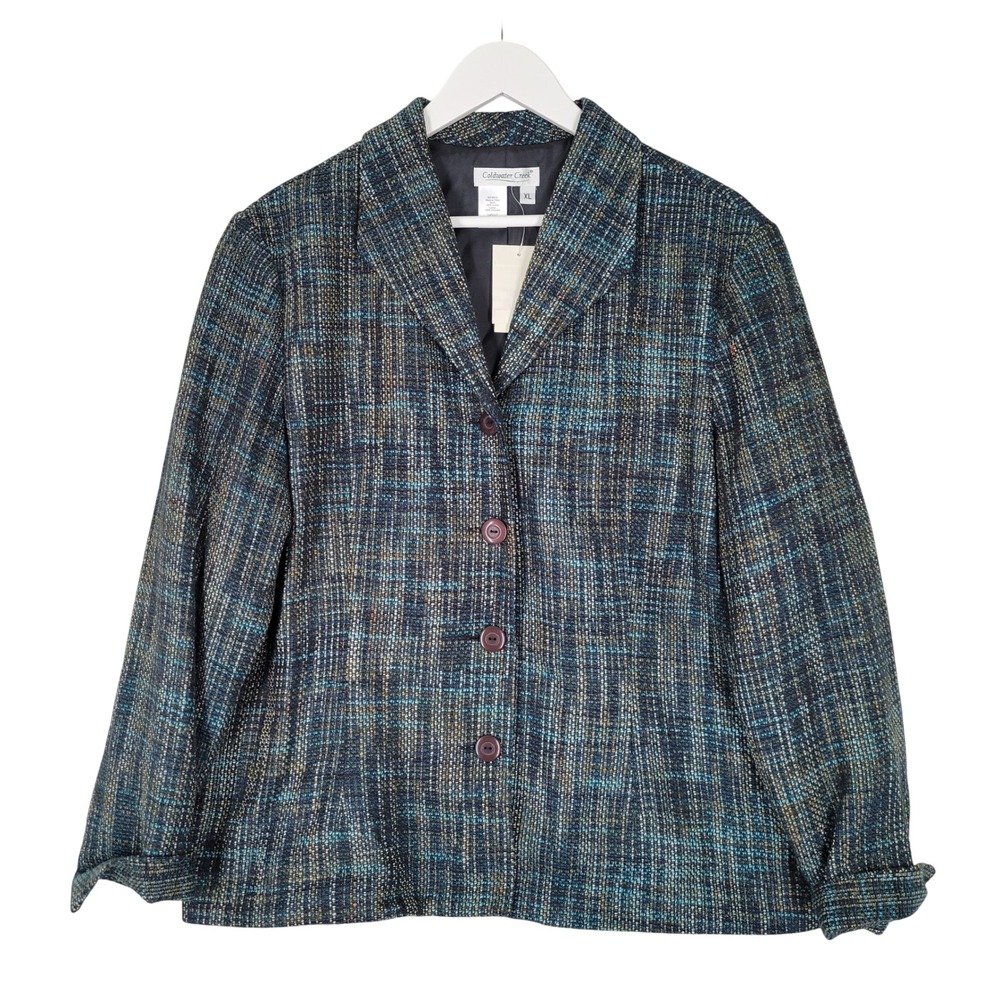 Coldwater Creek Blazer Women XL Green Tweed Rich Country Matka Jacket NEW Office